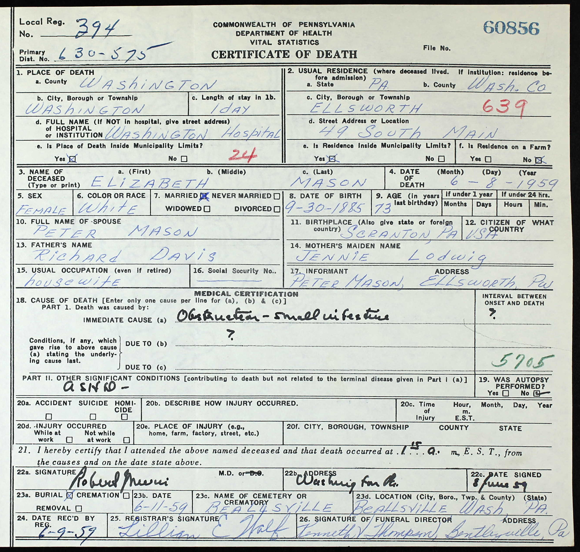 death certificate